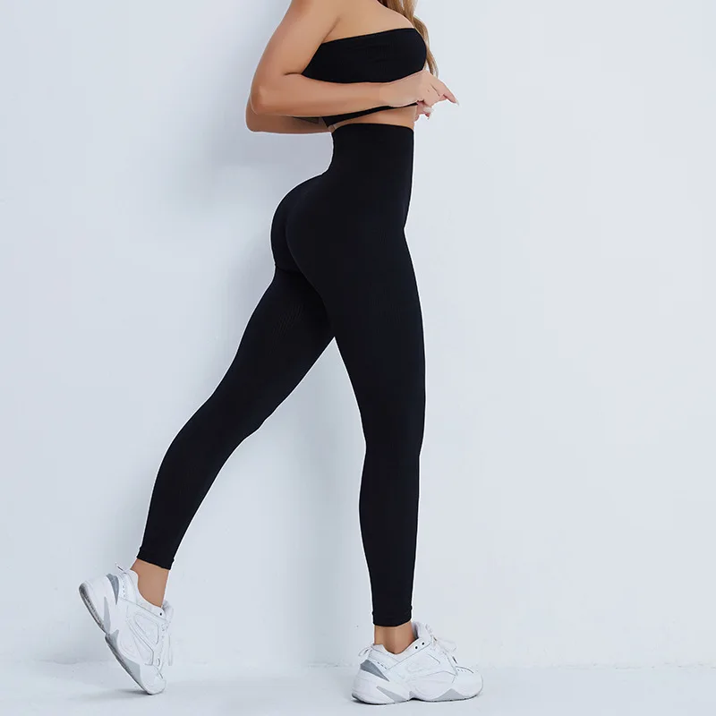 Chinese Supplier Direct Sale Seamless Knitted One Shoulder Tops Workout Sets 2pcs Butt Lift Leggings Gym Fitness Sets