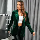 Jacket Vintage Christmas Green Velour Long Sleeve Women Casual Prom Jacket Blazer