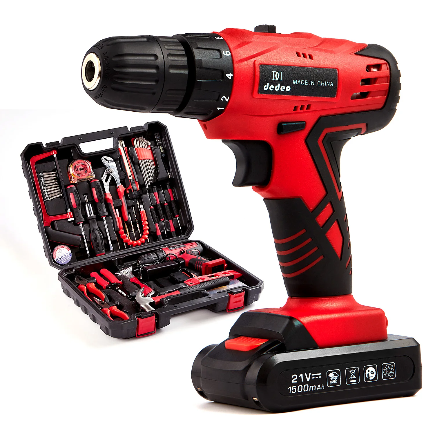 21V Cordless Combi Hammer Impact Drill Driver Electric Screwdriver & 2 Battery 