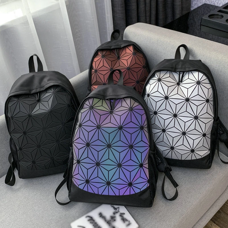Fashion Girls Oxford Geometric Fluorescent School Backpack Holographic Reflective Bag Luminous Geometric Bag