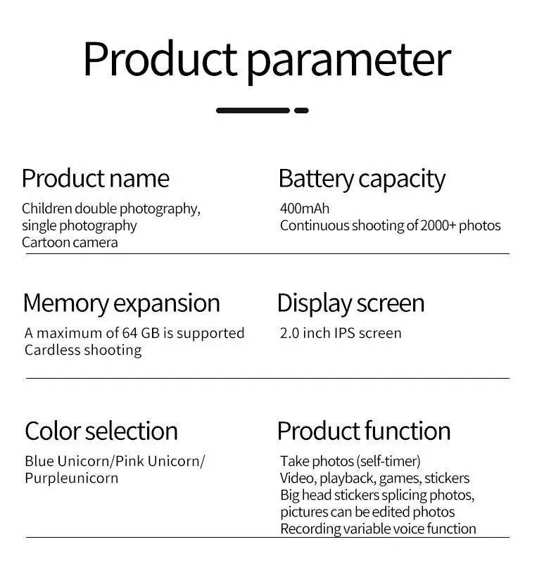 2024照片视频数码相机卡通1080P高清双相机