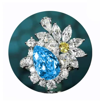 Shipping free Aquamarine Fireworks lover luxury water drop shaped Topaz opening color treasure ring