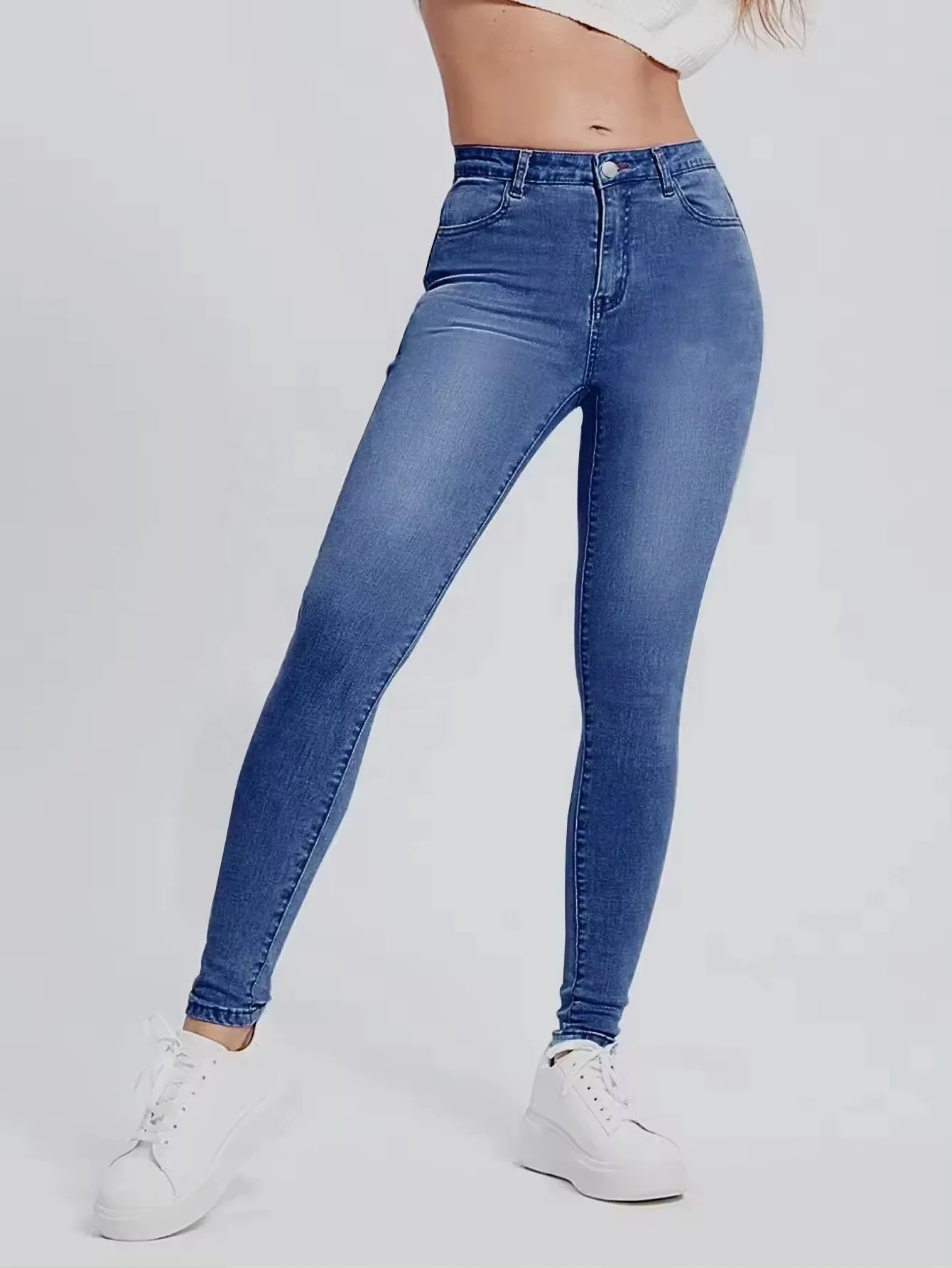 New Arrivals Plus Size Women Jeans High Waist Blue Denim Pencil Stretch Skinny Jeans Womens