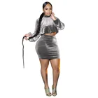 2021 New Large Size Sexy Solid Color Skirt Suit Long Sleeve Women 2 Piece Short Skirt