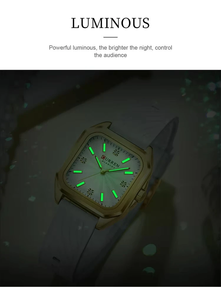 CURREN 9113 New Fashionable Classic Women's Quartz Watch Night Light Waterproof Square Calendar Business Quartz Women Watch