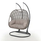 Swing 2 Persons Double Seats Garden Furniture Outdoor Rattan Patio Hanging Swing Chair With Stand