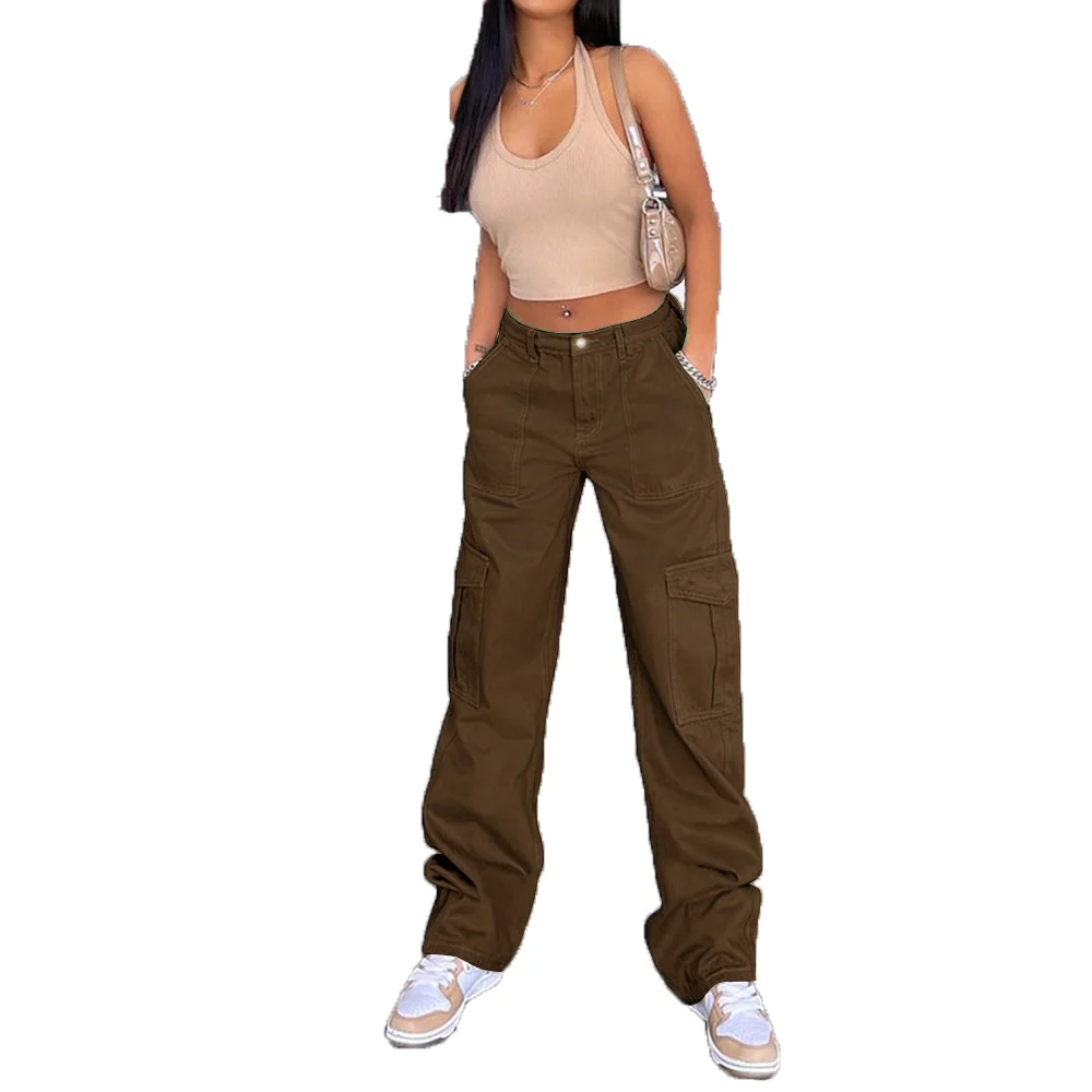 Low Waist Khaki Denim Jeans Women Fashion Trendy Sexy Feature Pocket Cargo Pants details