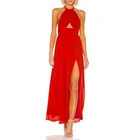 Wedding Dress Customized Red High Slit Sleeveless Halter Backless Wedding Dress Women's Dress Evening Dress