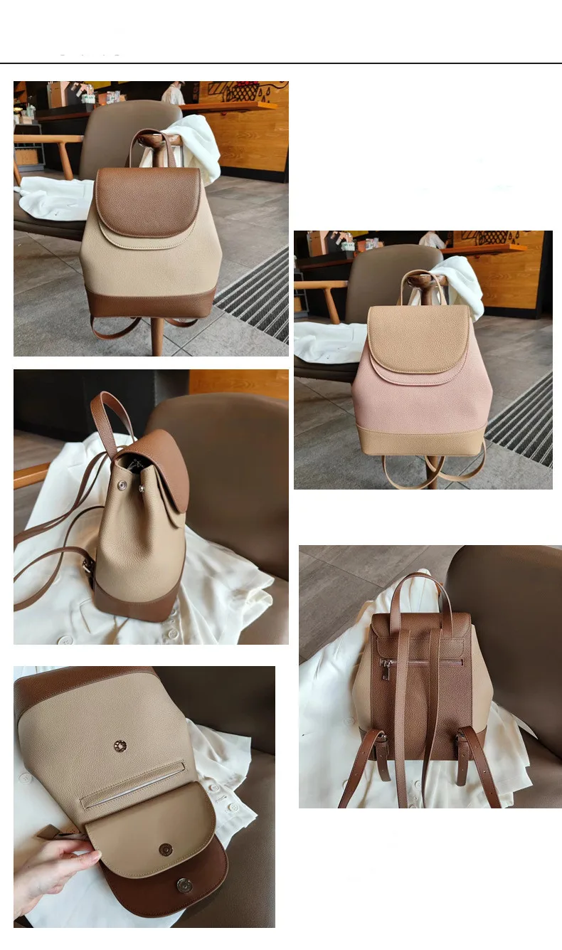 First layer cowhide backpack for women Simple fashion high quality genuine leather student bag Leisure travel ladies bag_13