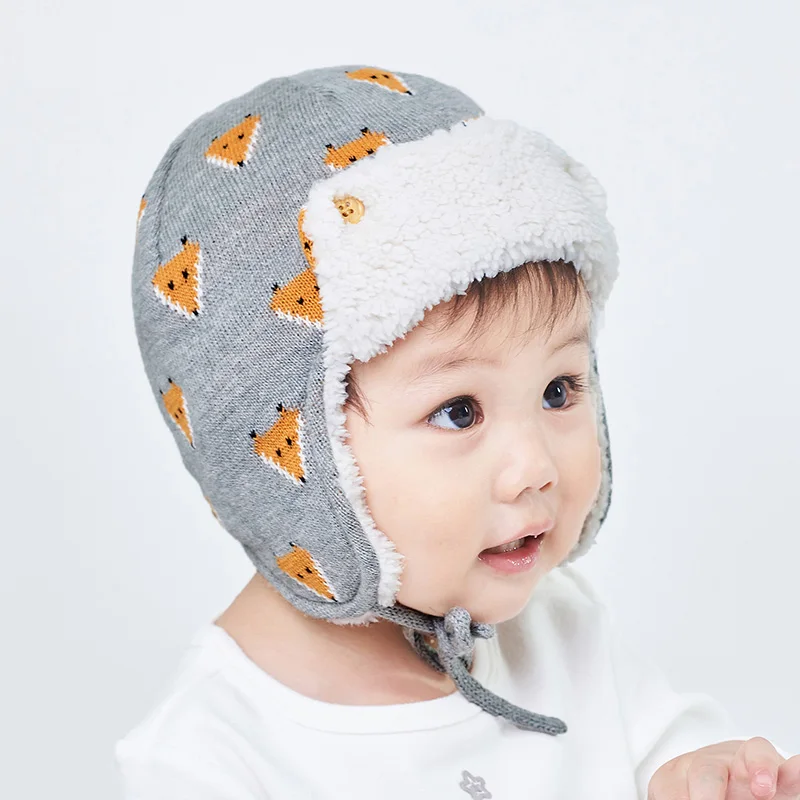 Cartoon Winter Baby Hat Bonnet Cap With Cotton Knitted Baby Girl Boy Hat  For Kids Thick Warm Ear Infant Toddler - Buy Cotton Knitted Baby Hat,Baby  Girl Boy Winter Thick Hat,Warm Ear