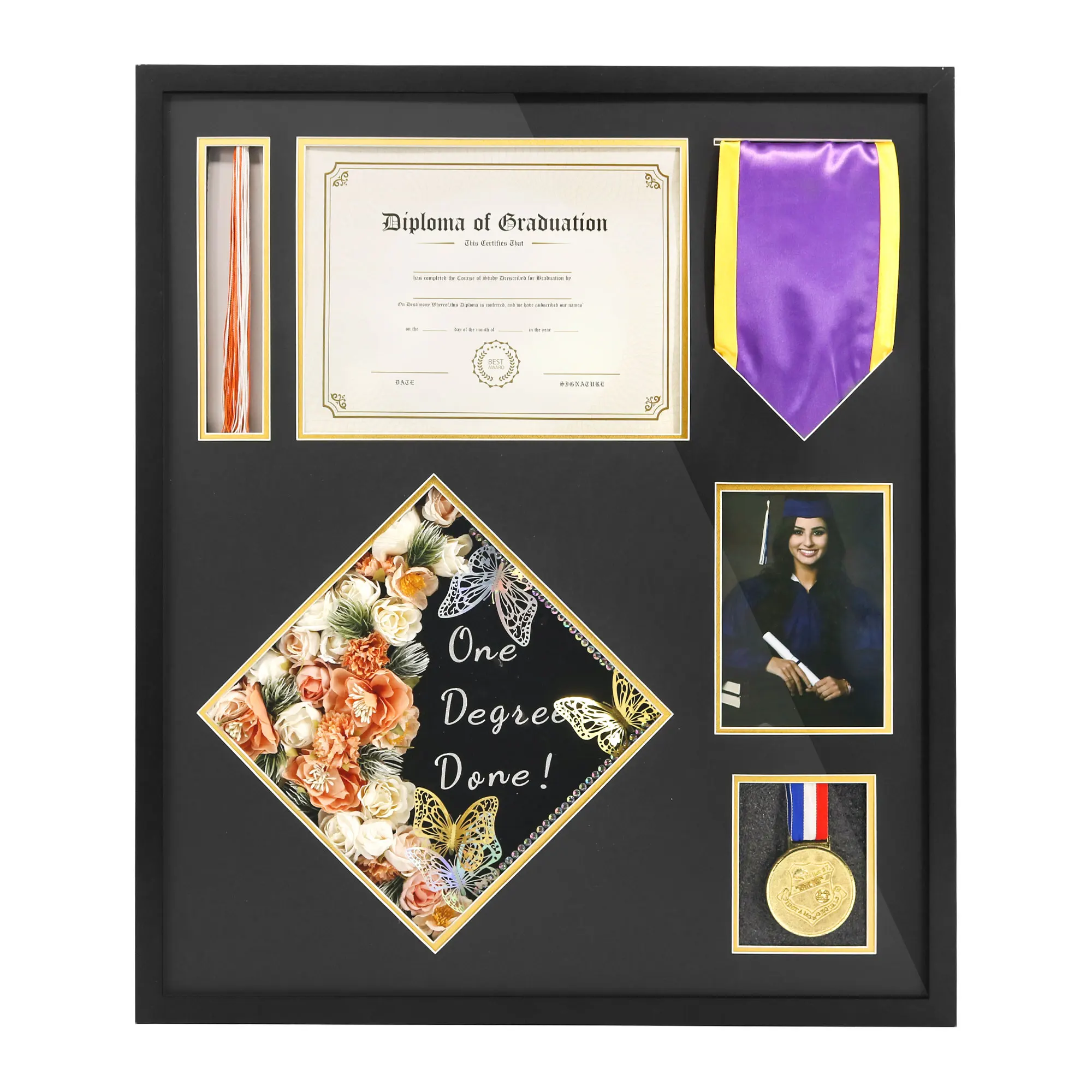 Graduation Shadow Box 23x27 Inch Display Case Preserve Diploma Cap Tassel Stole Medal Shadow Frame supplier
