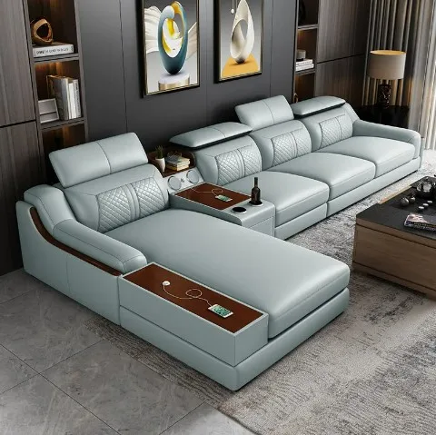Nordic Style Luxury Modern Leather Sofa Set Light L-Shaped Combination for Hotel and Apartment Living Room furniture sofa