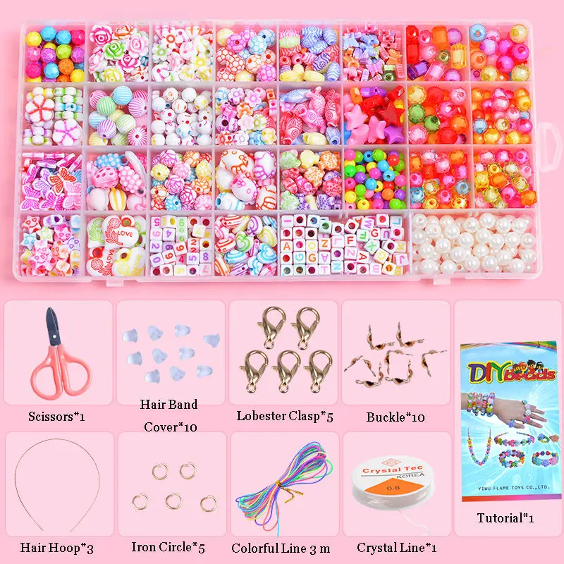 DIY Girls Beaded For Bracelet Acrylic Beads With Accessories Kits Children's Alphabet Glass Beading Toys