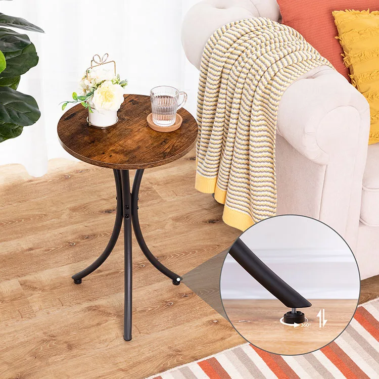 Wholesale Industrial Style Rustic Round Side End Table Round Accent Wooden Side Table Nightstand with Storage for Living Room