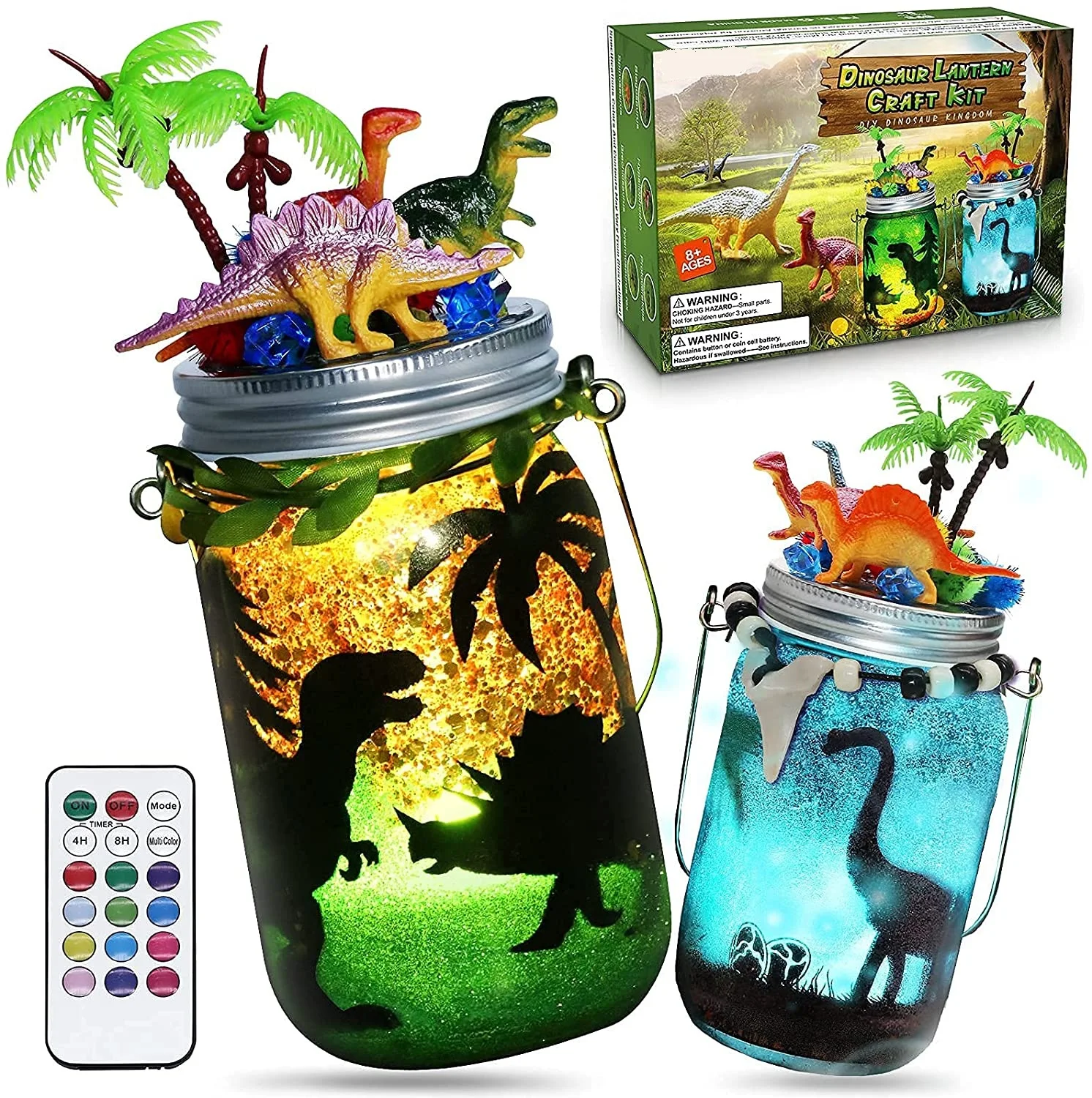 Alritz DIY Dinosaur Lantern Crafts Kits with 6 Mini Realistic Dinosaur Dinosaur Toys Arts and Crafts Night Light Project Gifts for Kids Boys Girls Ages 4 5 6 7 8 9 10 Create a Dino World 