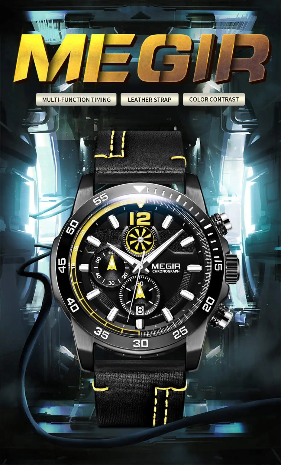 Megir 2131 Latest Man Watches Quartz Movement Luxury Leather