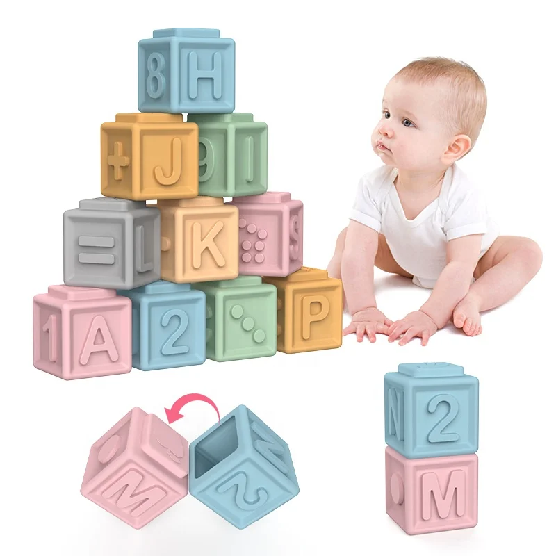 Montessori Toys Soft Stacking Building Blocks Sets for Babies Sensory Toddlers Teething Bath Toys Infants Learning Math Letter