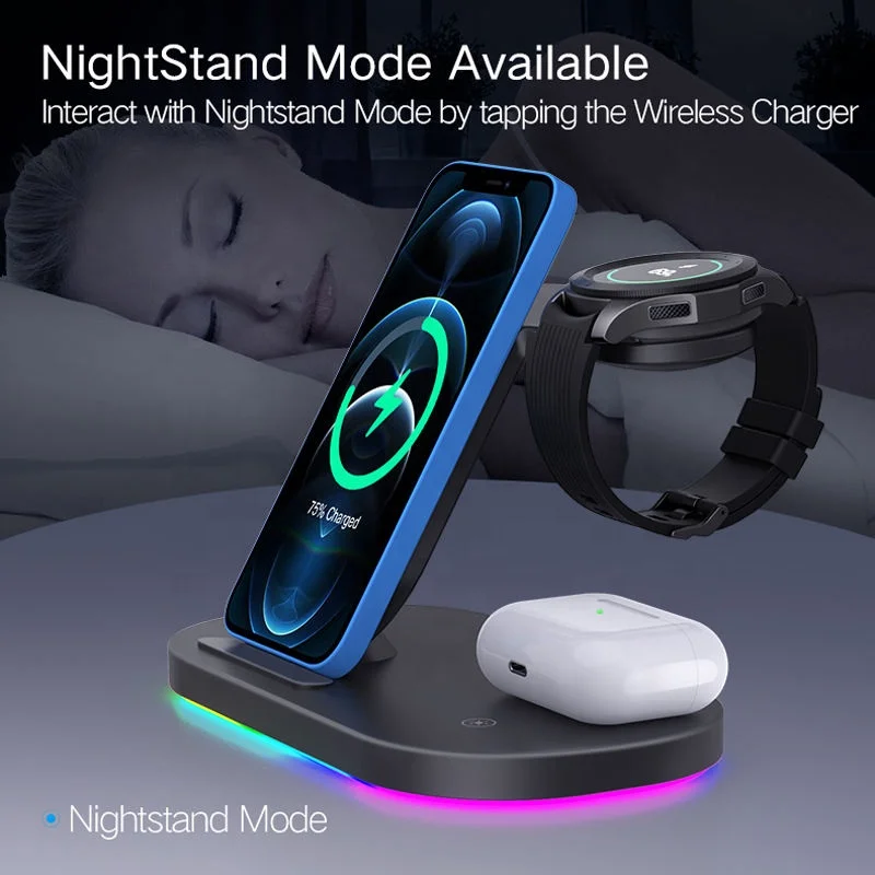 3 in 1 wireless charger charging station smart phone 15w phone stand for iphone watch iwatch