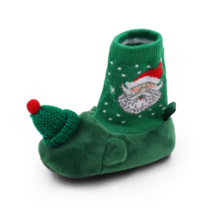 Christmas Solid Color Warm Cartoon Santa Snowflake and Fuzzy Woolly Hat Baby Warm Soft Soled Socks Shoes details