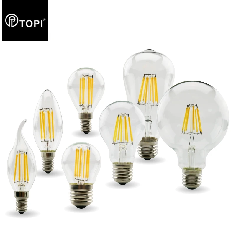 Retro Edison E27 E14 LED Filament Bulb Lamp 220V-240V Light Bulb C35 G45 A60 ST64 G80 G95 G125 Glass Bulb Vintage Candle Light