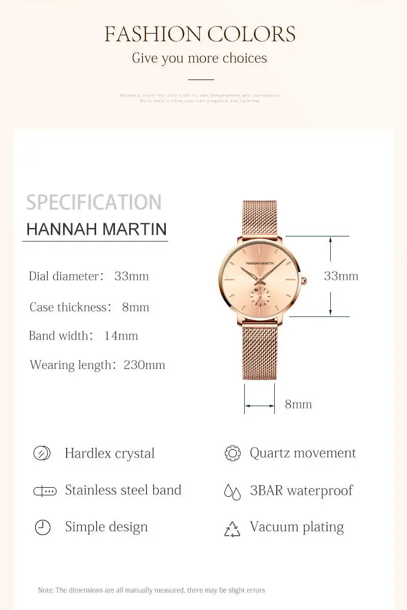 Hannah Martin 1335 Thin Steel Design Quartz Watch for Ladies