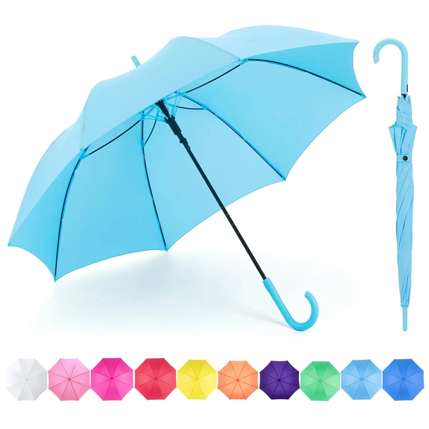 Auto Open UPF 50+ J Hook Handle 50IN Decorative UV Stick Umbrella for Wedding Windproof and Rainproof