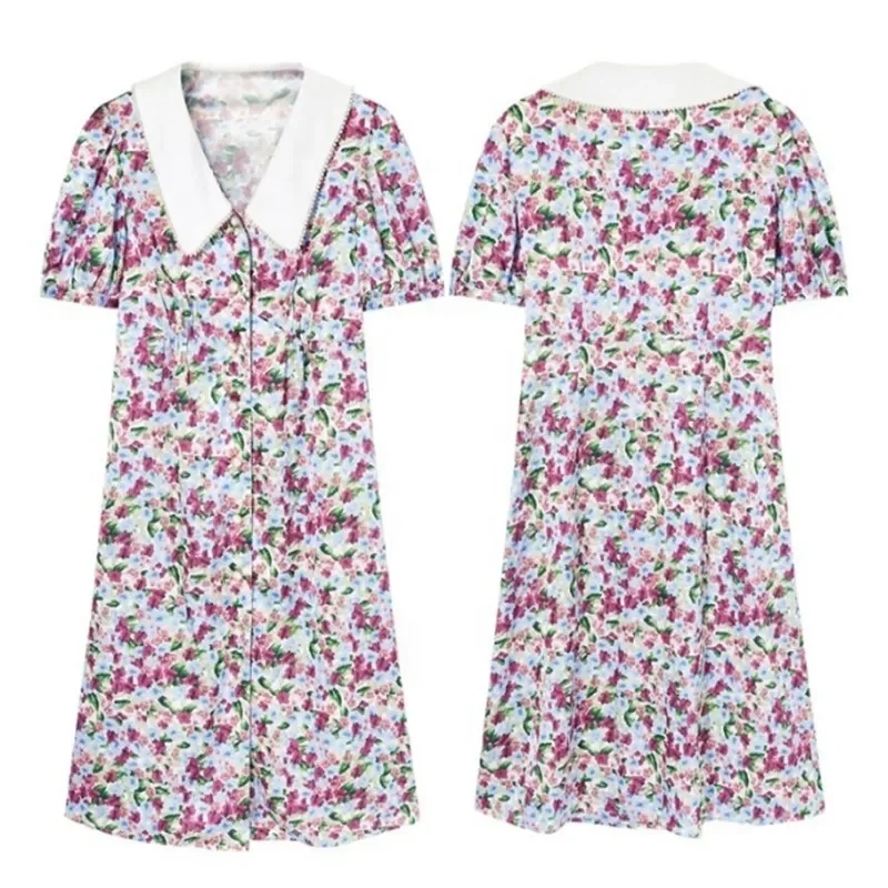 Women's Summer Puff Sleeve Flowy Dress 2024 V Neck Smocked Boho Floral A Line Tiered Midi Dresses