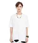 Cotton T Shirt Blank High Quality Polyester Cotton Fabric Custom Mens Loose T Shirt Hole Curved Hem T Shirt