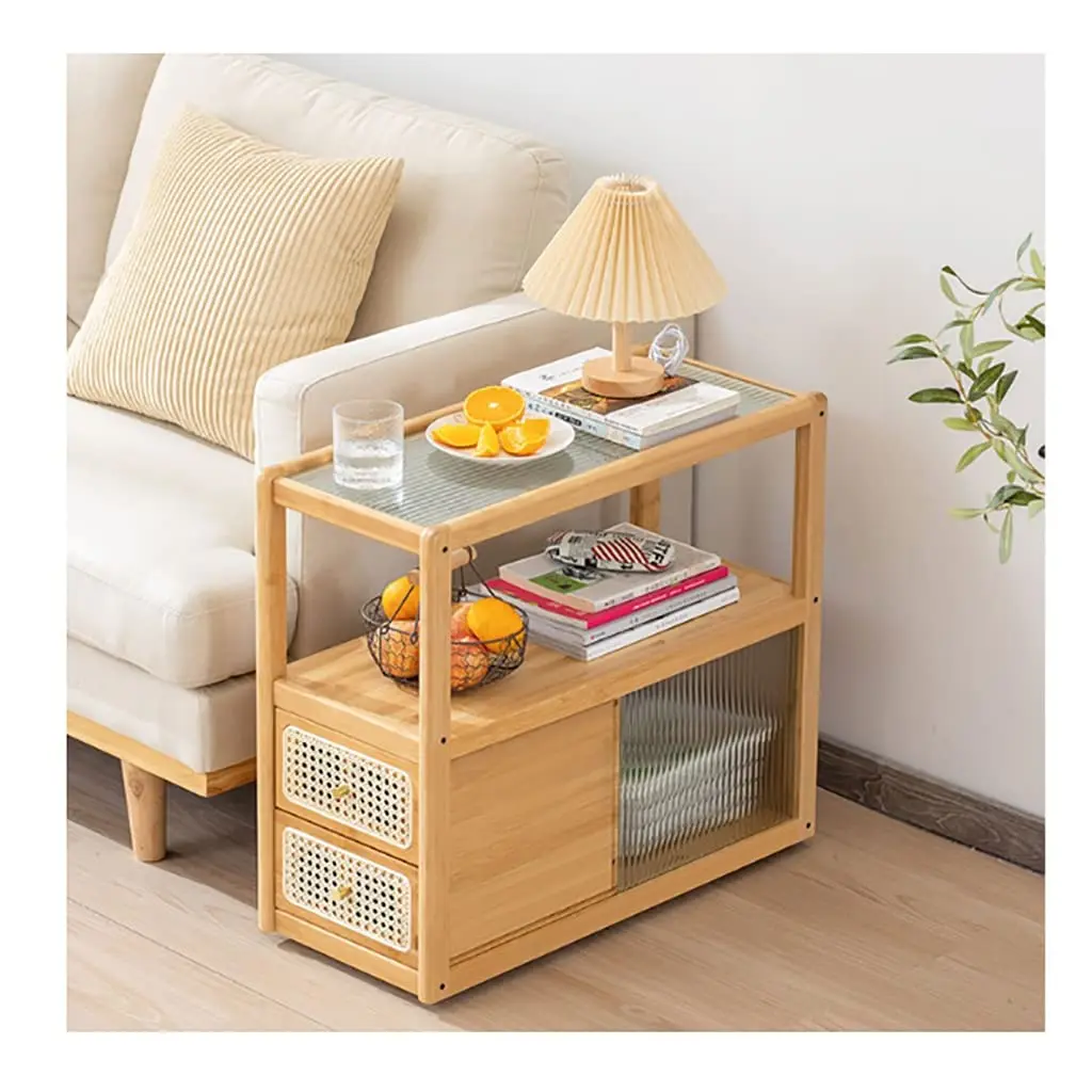 Customizable Furniture Bedroom Wood Bamboo Small End Table Bamboo Rattan Round Coffee Side Table for Living Room Office Balcony
