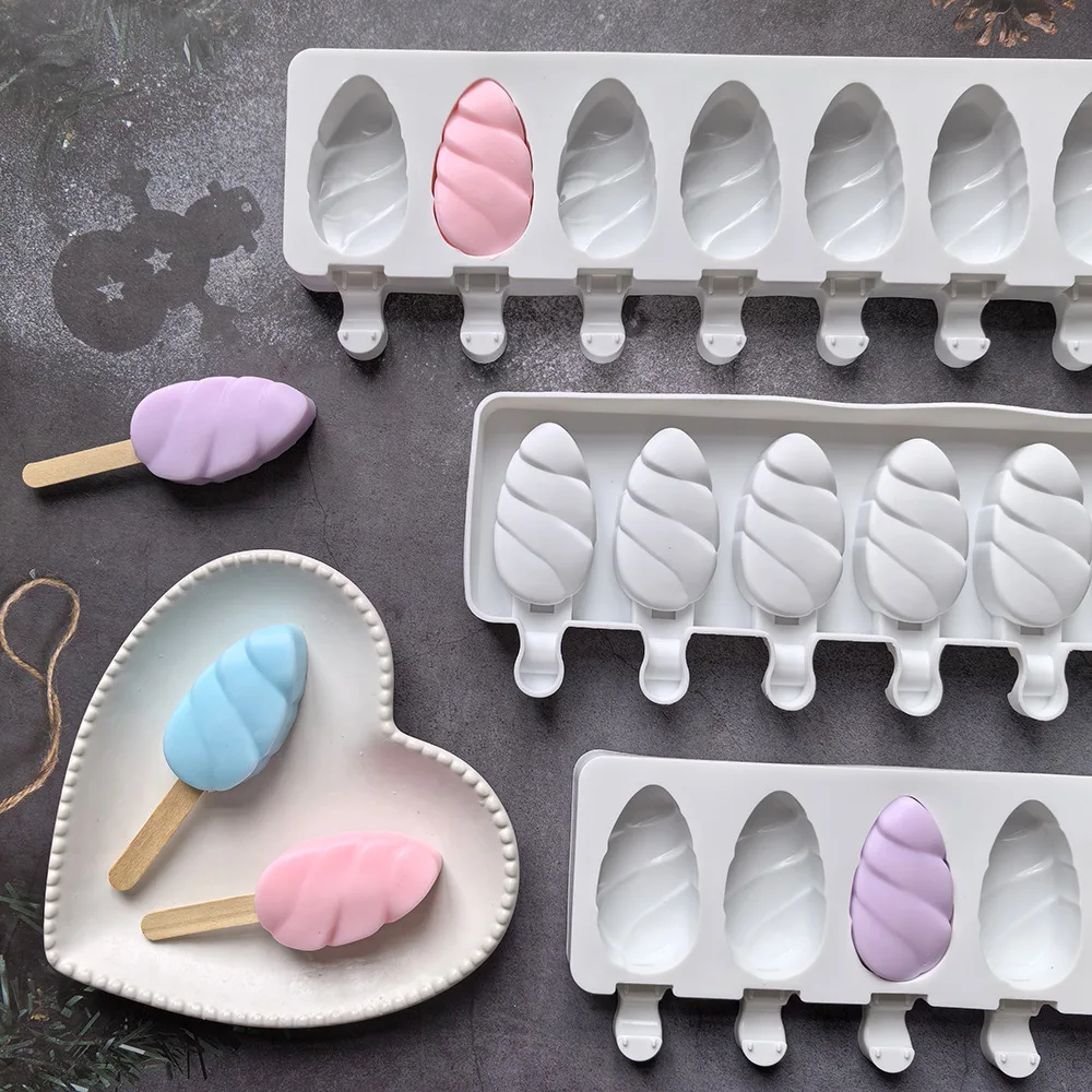 8 Hole Silicone Ice Cream Mold Makers Cake Dessert Decorating Baking Tools DIY Ice Cube Moulds Tray Popsicle Molds Reuse details