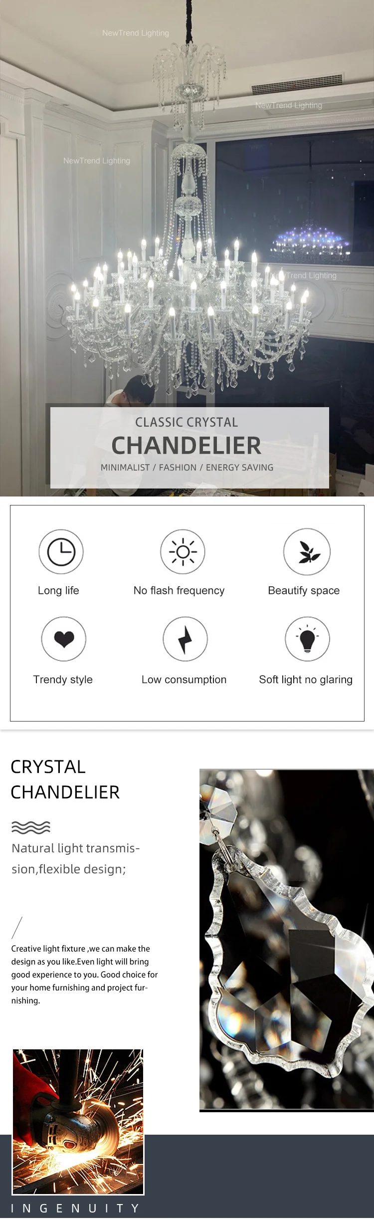 CPL-170 Luxury Design Indoor Villa Hotel Lobby Wedding Decoration Custom Glass LED Chandelier details