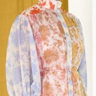 Dress Summer High Neck Colorful Mini Dress Women Long Sleeve Floral Lace Dress With Button