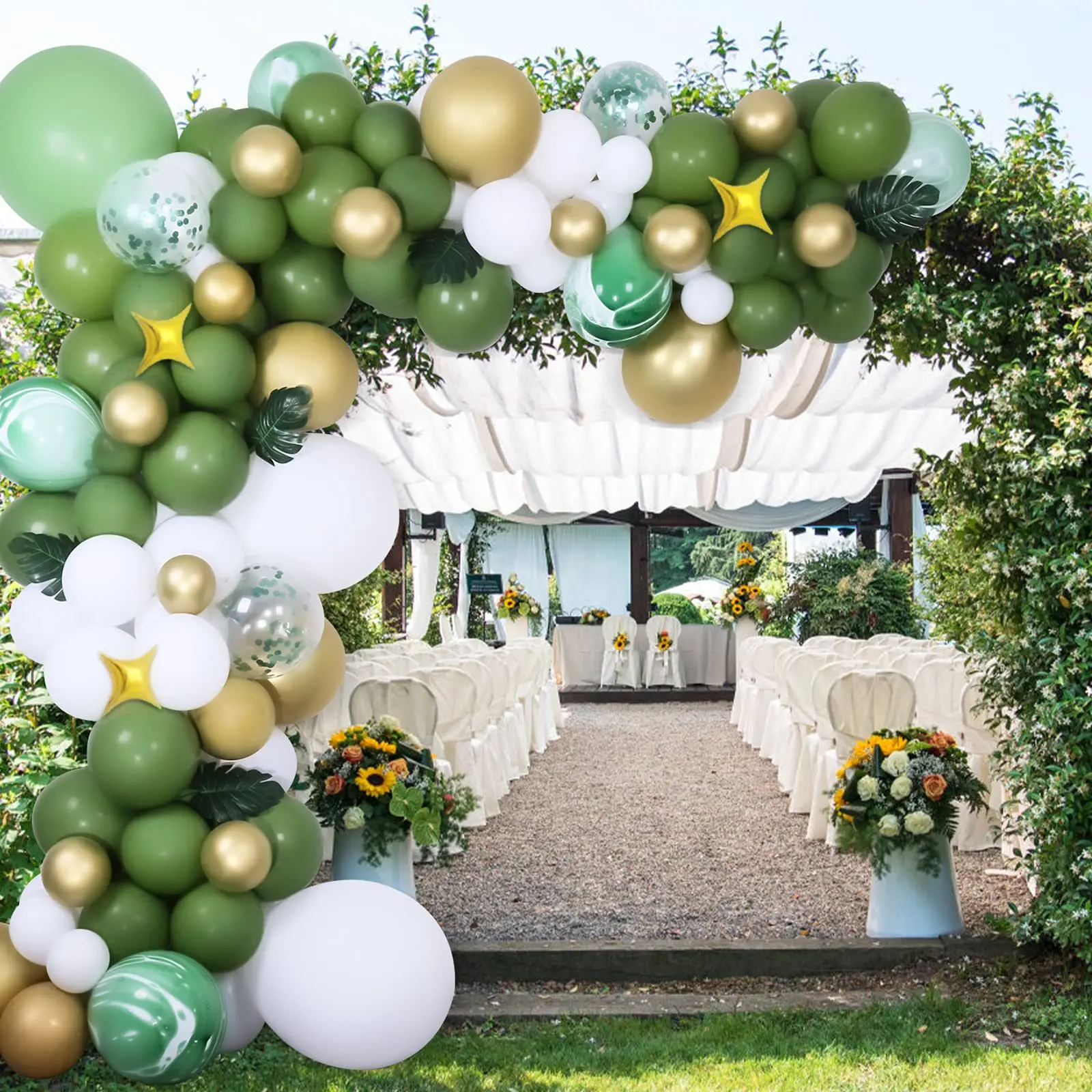 Vintage Green Balloon Chain Set Forest Stars Wedding Party Birthday Arch Latex Foil Balloon Color Balloons