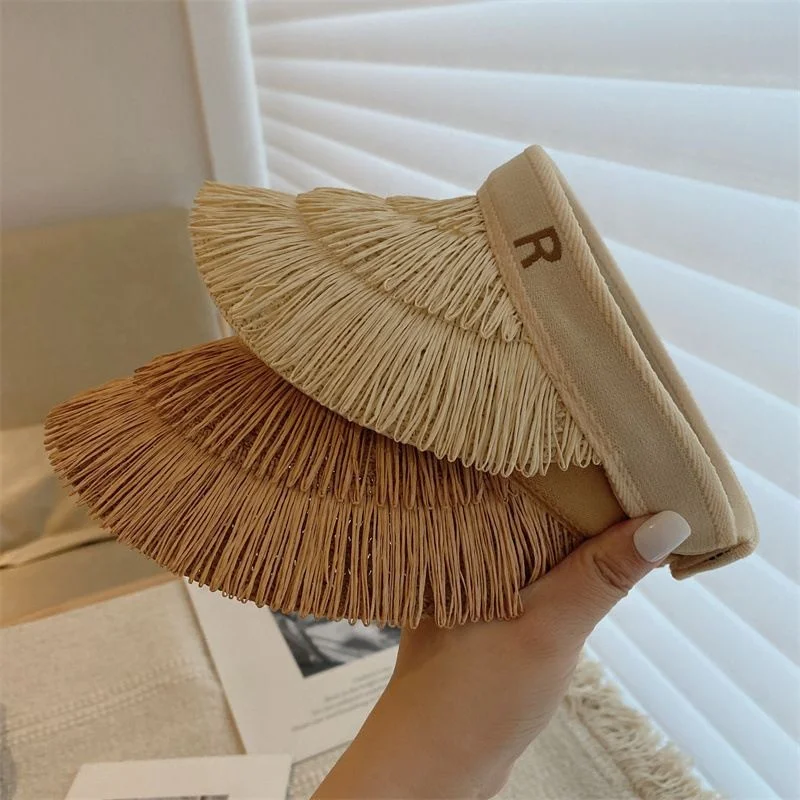 Summer Hat Women Wide Brim Hollow Straw Braid Tassel Beach Cap Straw Hat Hand Weaving Women Beach Hat