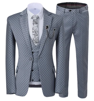 2022 new fashion summer Casual 3 pieces custom slim fit suit men with dot design for wedding (Blazer+Vest+Pant)