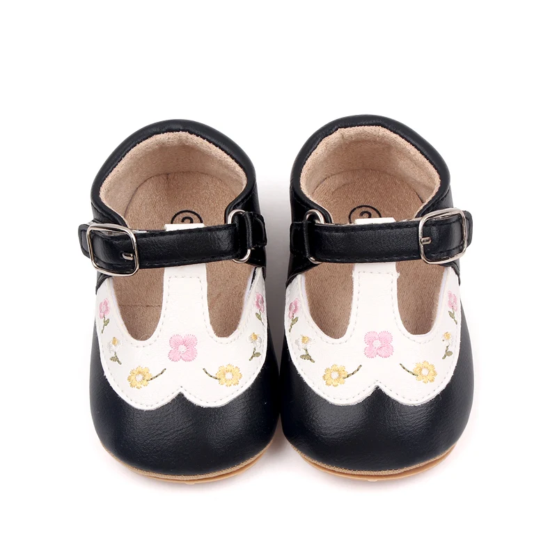 Wholesale Beautiful Flower Embroidery Soft PU Leather Spring Autumn Baby Toddler Girl Shoes Princess Girl Shoes manufacture