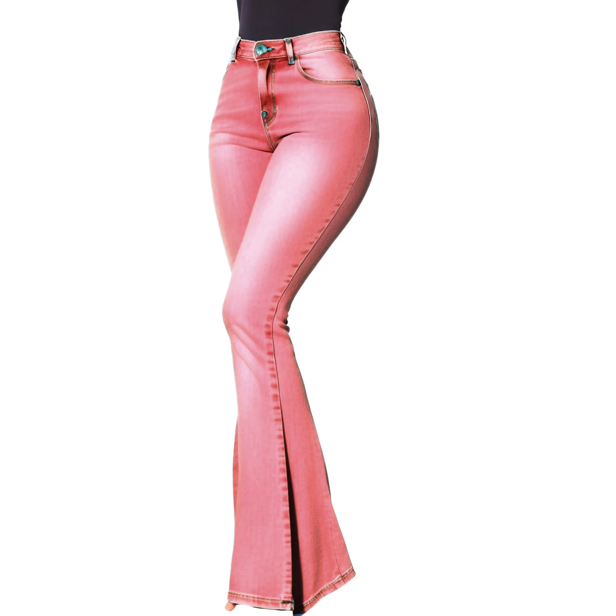 Sexy High Waist Flared Pant Lady Buttocks Bell Bottom Denim Jeans Button Fly Pant Women Denim Jeans Skinny Elastic Stacked Jeans details