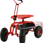 Garden Rolling Seat Cart With Seat And Tool Tray Heavy Duty Light-Weight Iron Garden Cart Small Metal Cart