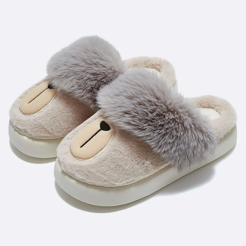 Winter Warm Slippers For Women Men Home Fluffy Furry Slippers New Fashion Soft Plush Platform Non Slip Bedroom Slides