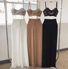 2 Piece Set 2 Piece Set Women Sexy Money Corset Ladies Tops Solid Color Lace 2 Piece Pants Set