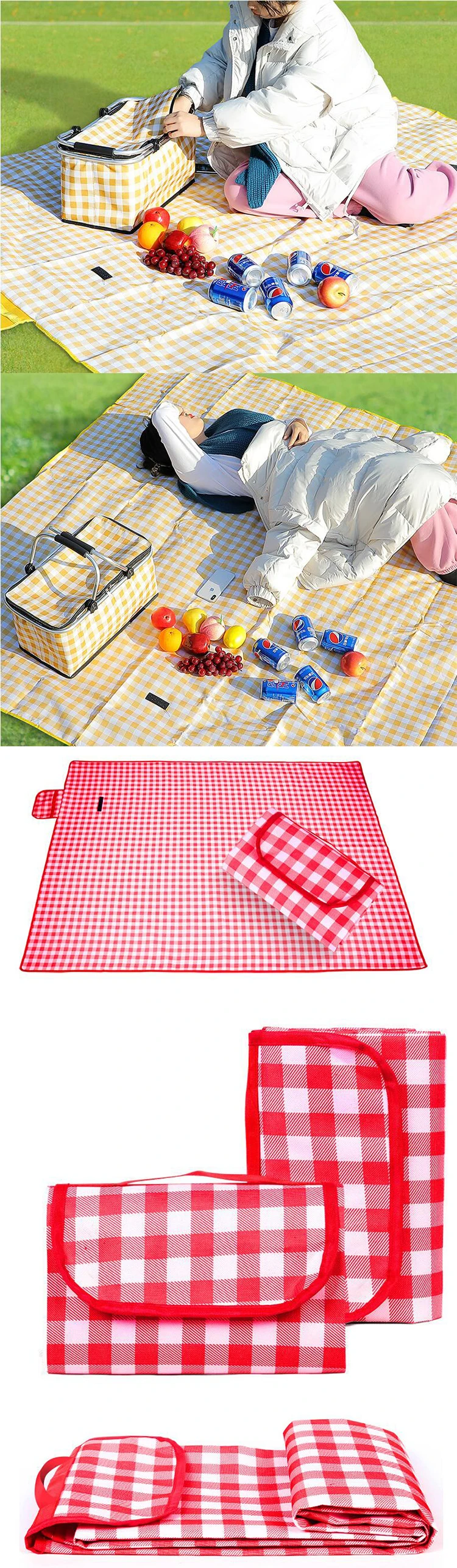Wholesale Waterproof Foldable Outdoor Camping Mat Widen Picnic Mat Plaid Beach Blanket Baby Multiplayer Mat