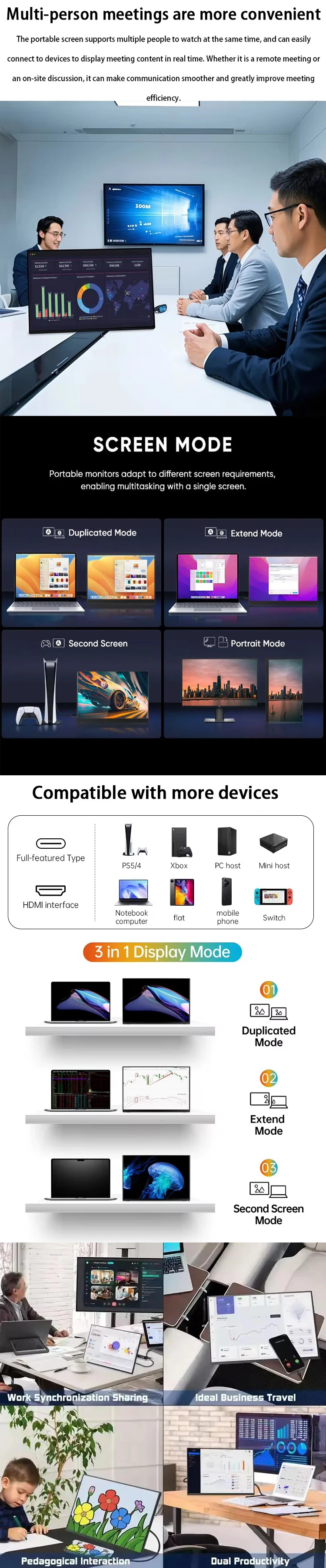 24 Inch Dual Screen Portable Monitor 23.8 Inch Full HD 1920x1080P IPS ...