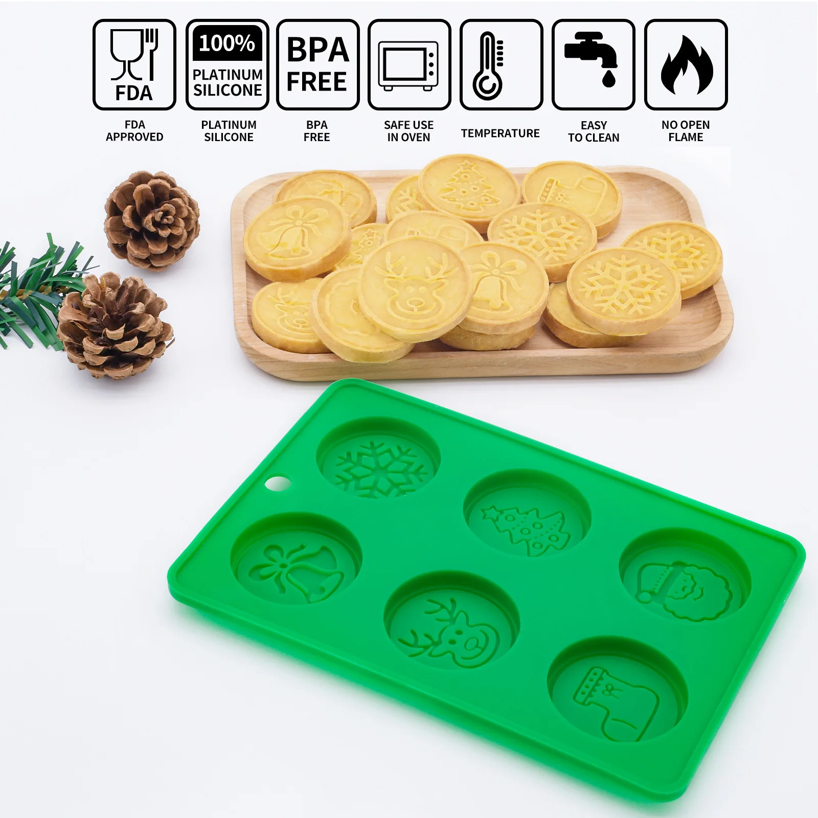 Christmas Silicone Baking Mold, Food-Grade Snowflake Deer Pattern Mould,DIY Cookie Chocolate Oven Baking Tool supplier