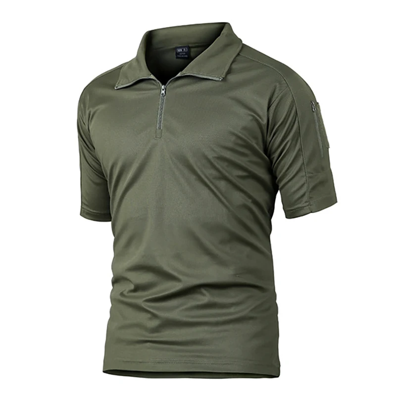 High Quality Men's Outdoor Sport Polo Shirt Short Sleeve Zipper Turtleneck Golf Shirt Breathable Hunting Polo T-shirts