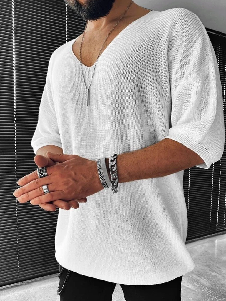 Summer Short Sleeve V-neck Knit Sweater 