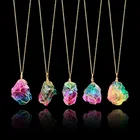 Stone Pendant Natural Rough Cut Raw Crystal Quartz Healing Point Chakra Gemstone Necklace Irregular Unique Stone Pendant Necklace