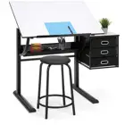 Table OEM ODM Adjustable Drafting Table Glass Top Art Drawing Craft Desk With 2 Drawers