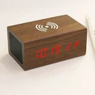 Fcc Led Clock Wireless EMAF FCC Wooden Led Alarm Clock BT Speaker With Phone Wireless Charger