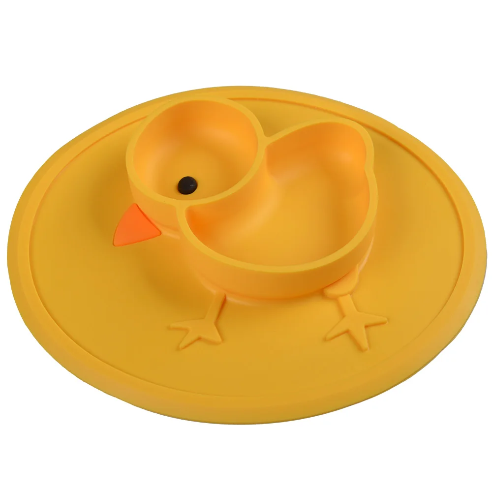 Bpa-free non-slip design chicks shape silicone divided plates for babies kids feeding bowl silicone suction plates