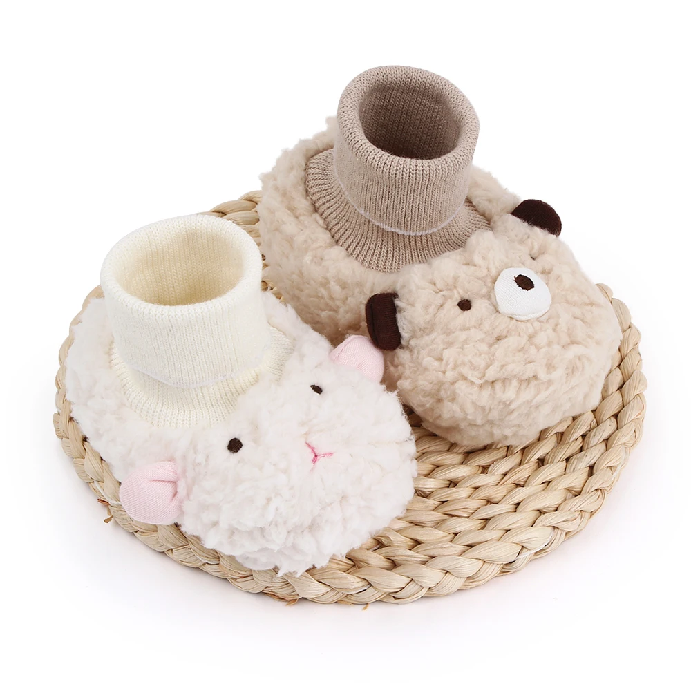 Cute Cartoon Solid Color Furry Animal Autumn and Winter Baby Comfortable Warm Socks Cotton Boots details
